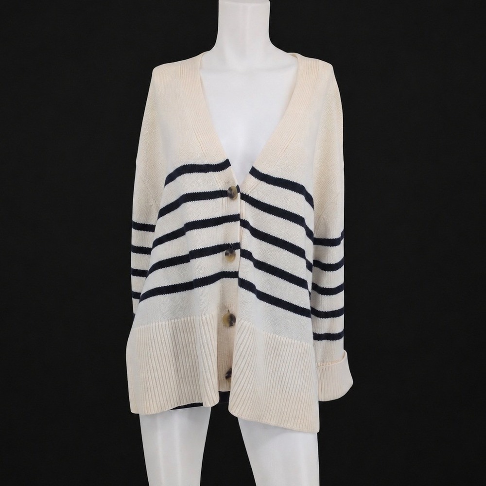 Gap Striped Oversized Cardigan Button Front Nautical Old Money Minimalist Large
